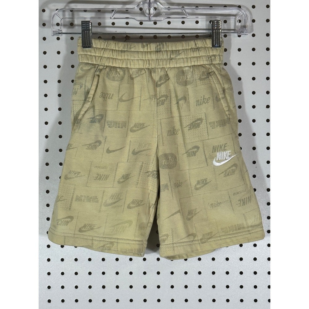 Nike Boys Sportswear Fleece Shorts Yellow Tonal Logo Print FN8743-371 Size S